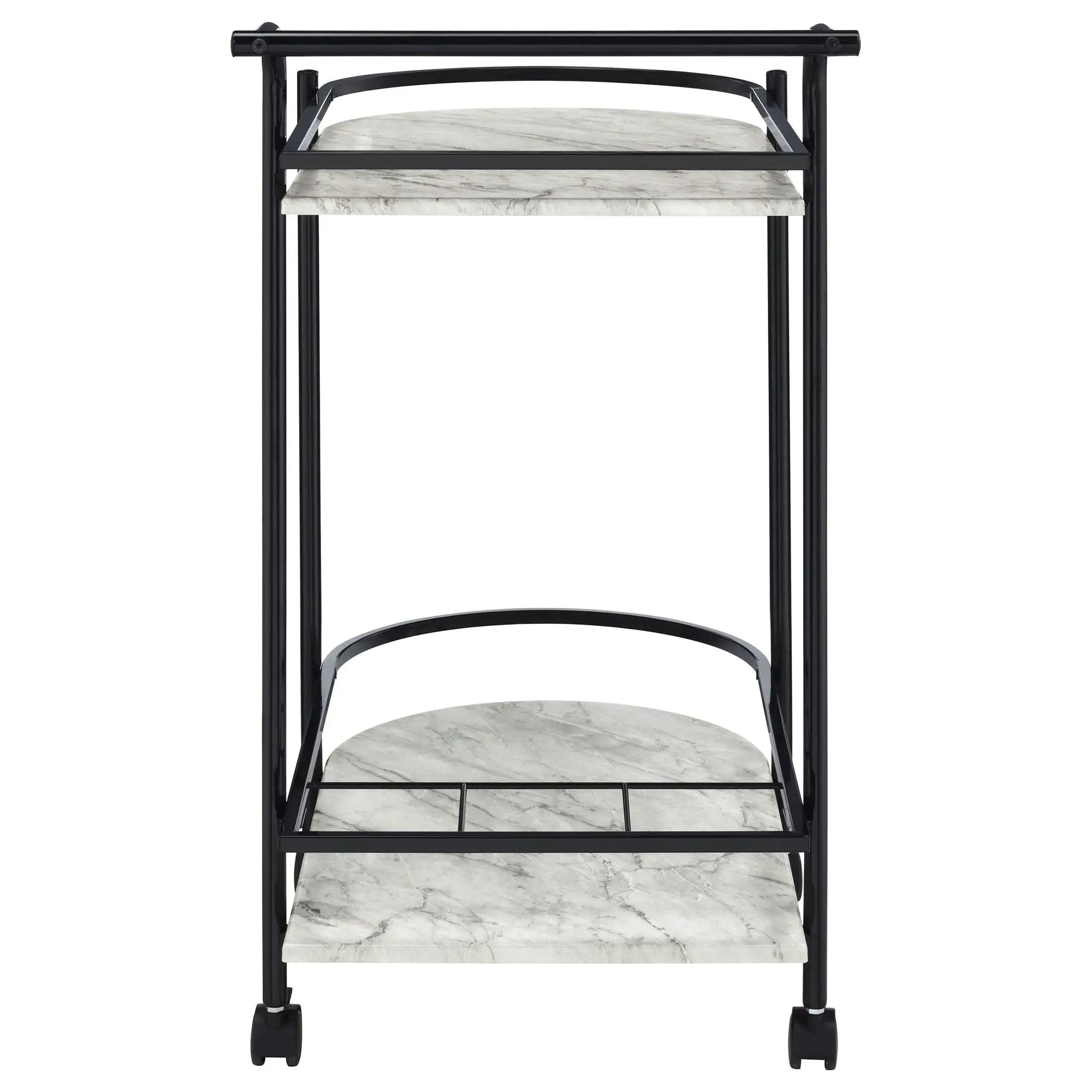 Desiree 2-tier Faux Marble Shelf Metal Bar Cart Black by Unique Piece Furniture