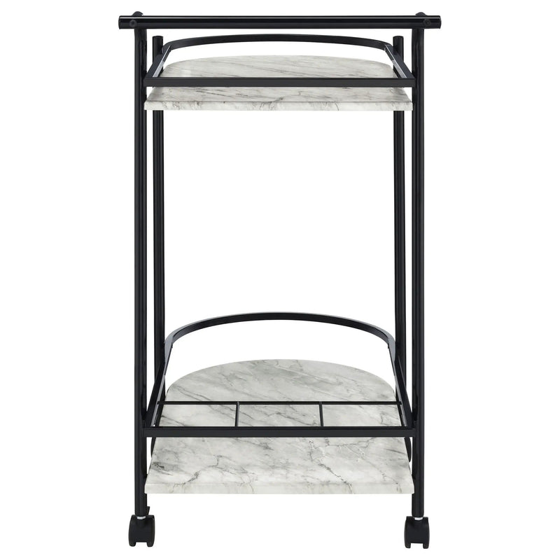 Desiree 2-tier Faux Marble Shelf Metal Bar Cart Black by Unique Piece Furniture
