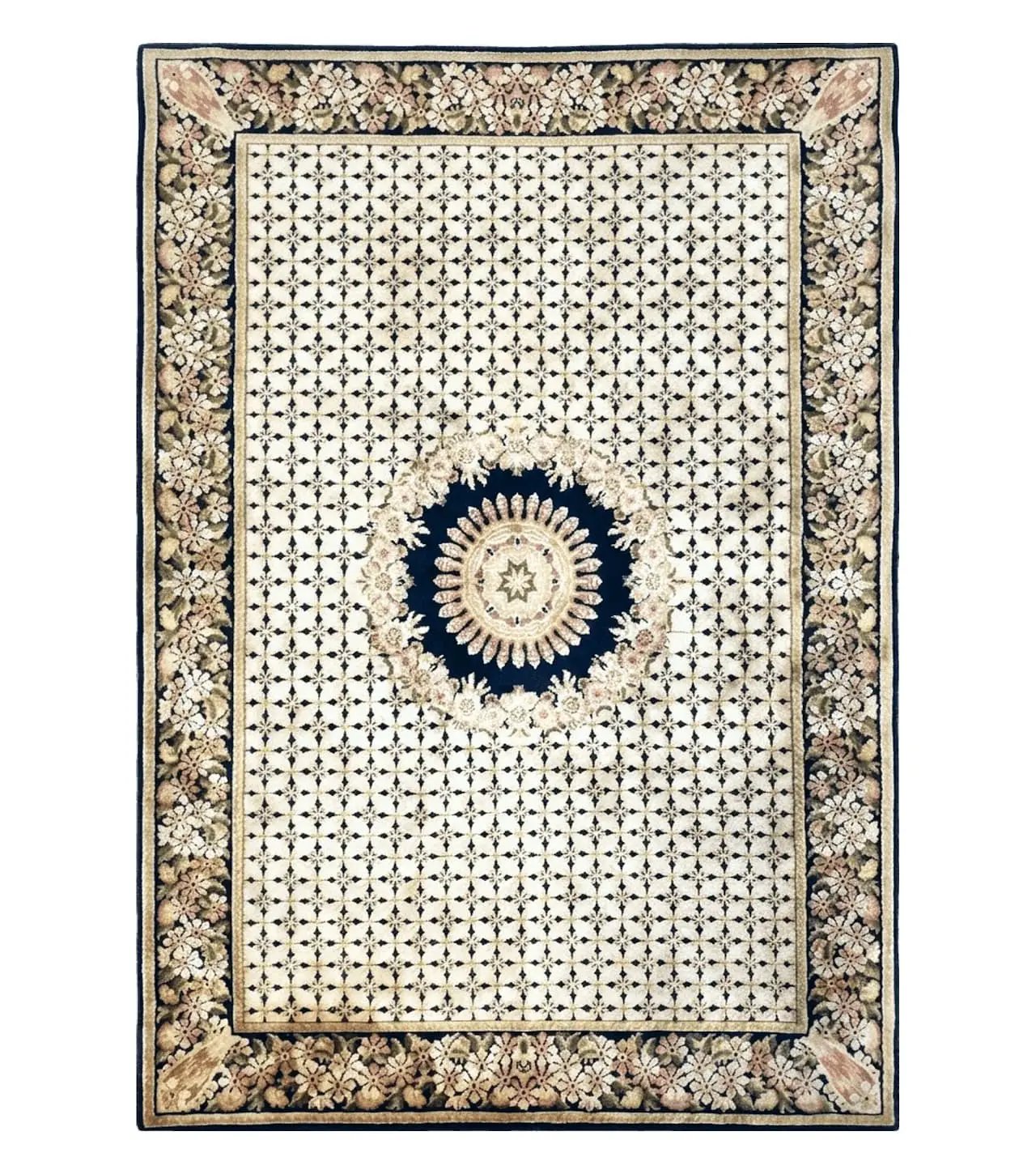 Indian Rug with Tibetan Weave, 6x8 - 6x9 Rugs, Indo-Tibetan Rug, Black and Cream Beige Tan, Floral Border, Soft Rug, Handmade Area Rug, Wool by Jewel Rugs