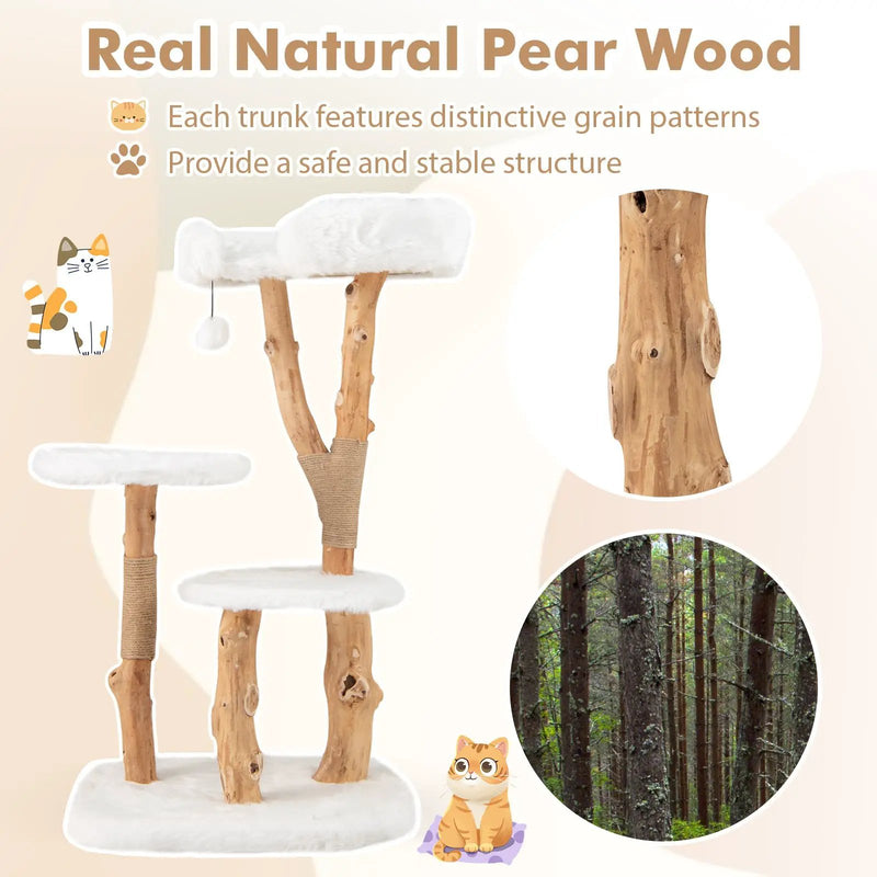 44 Inch Solid Wood Cat Tree with Perch and Natural Jute Scratching Posts-White by DirectDeals