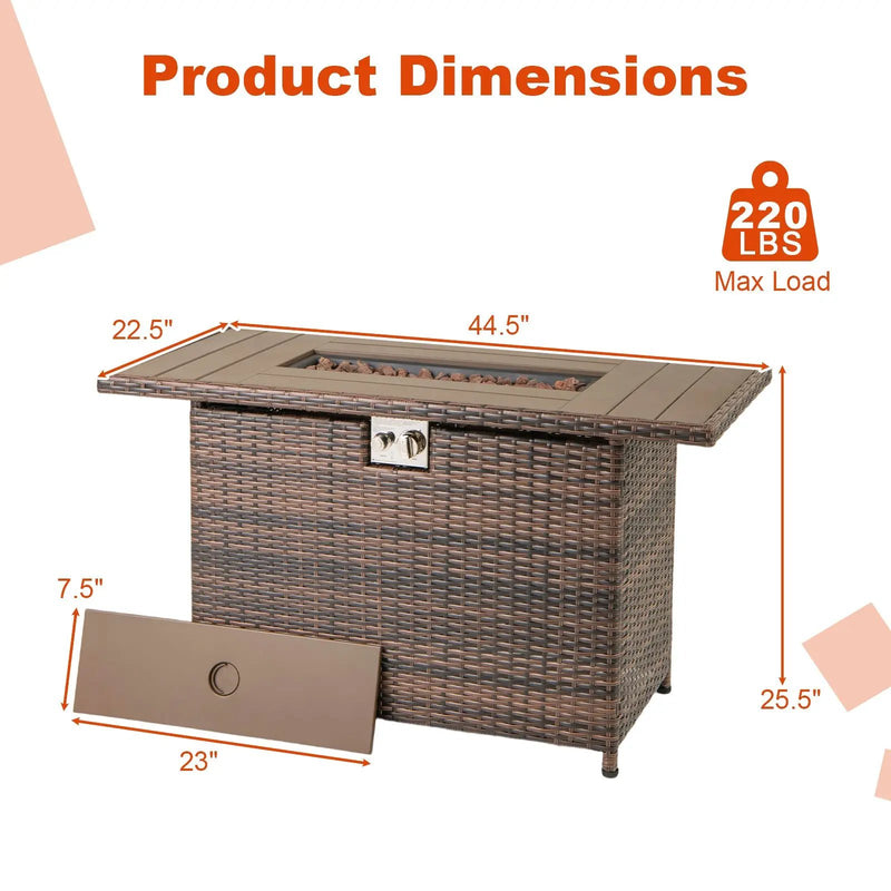44.5 Inch Propane Fire Pit Table Rattan Gas 2-in-1 with Stainless Steel Burner by DirectDeals