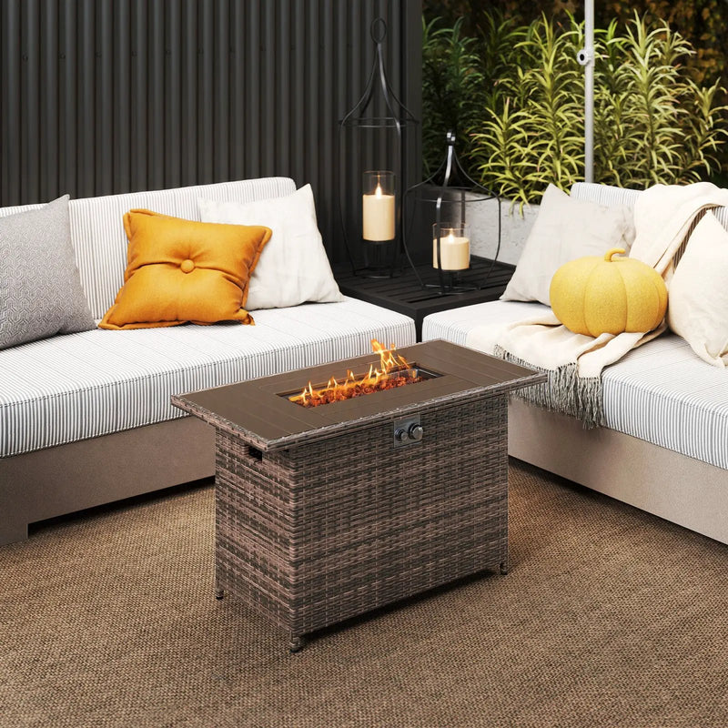 44.5 Inch Propane Fire Pit Table Rattan Gas 2-in-1 with Stainless Steel Burner by DirectDeals