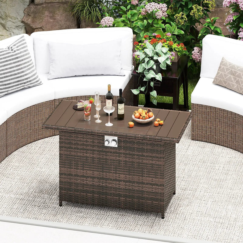 44.5 Inch Propane Fire Pit Table Rattan Gas 2-in-1 with Stainless Steel Burner by DirectDeals