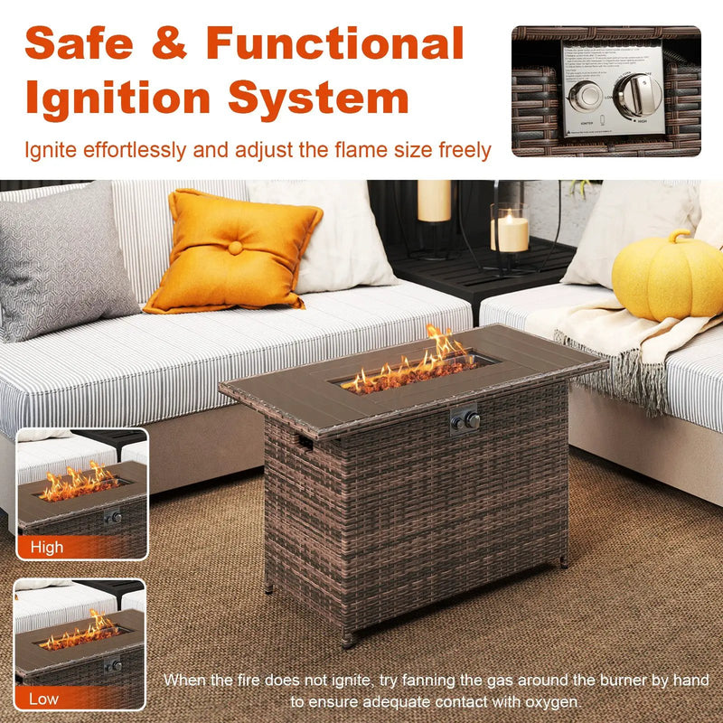 44.5 Inch Propane Fire Pit Table Rattan Gas 2-in-1 with Stainless Steel Burner by DirectDeals