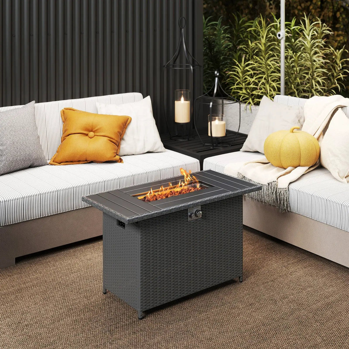 44.5 Inch Propane Fire Pit Table Rattan Gas 2-in-1 with Stainless Steel Burner by DirectDeals