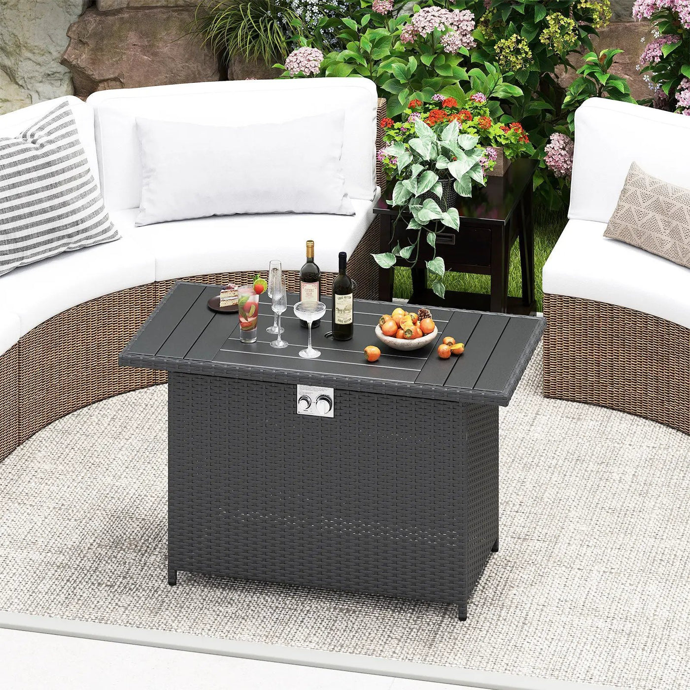 44.5 Inch Propane Fire Pit Table Rattan Gas 2-in-1 with Stainless Steel Burner by DirectDeals