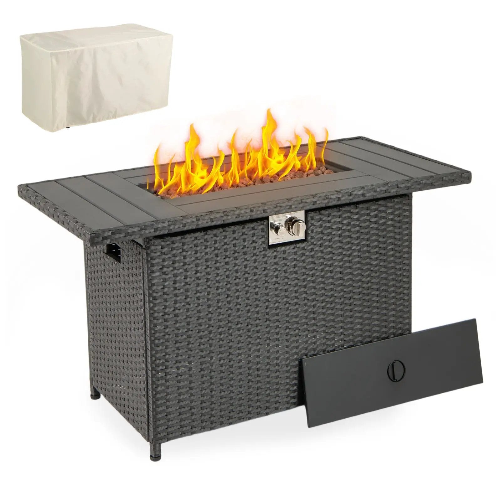44.5 Inch Propane Fire Pit Table Rattan Gas 2-in-1 with Stainless Steel Burner by DirectDeals