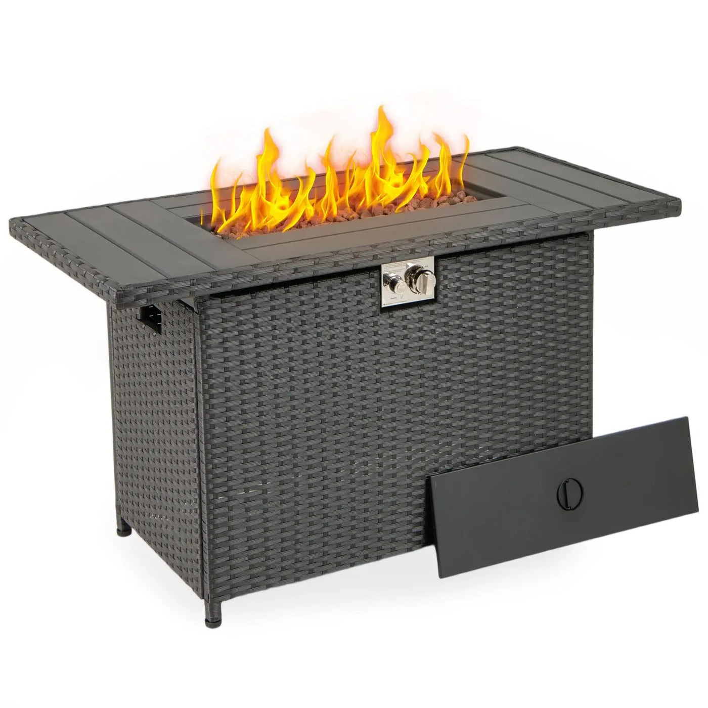 44.5 Inch Propane Fire Pit Table Rattan Gas 2-in-1 with Stainless Steel Burner by DirectDeals
