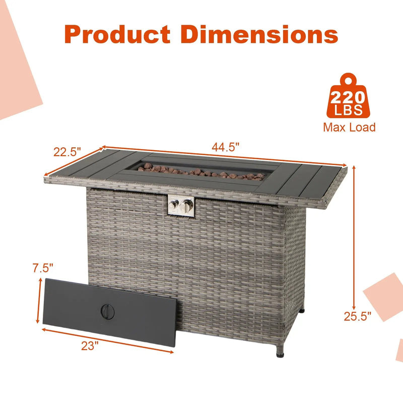44.5 Inch Propane Fire Pit Table Rattan Gas 2-in-1 with Stainless Steel Burner by DirectDeals