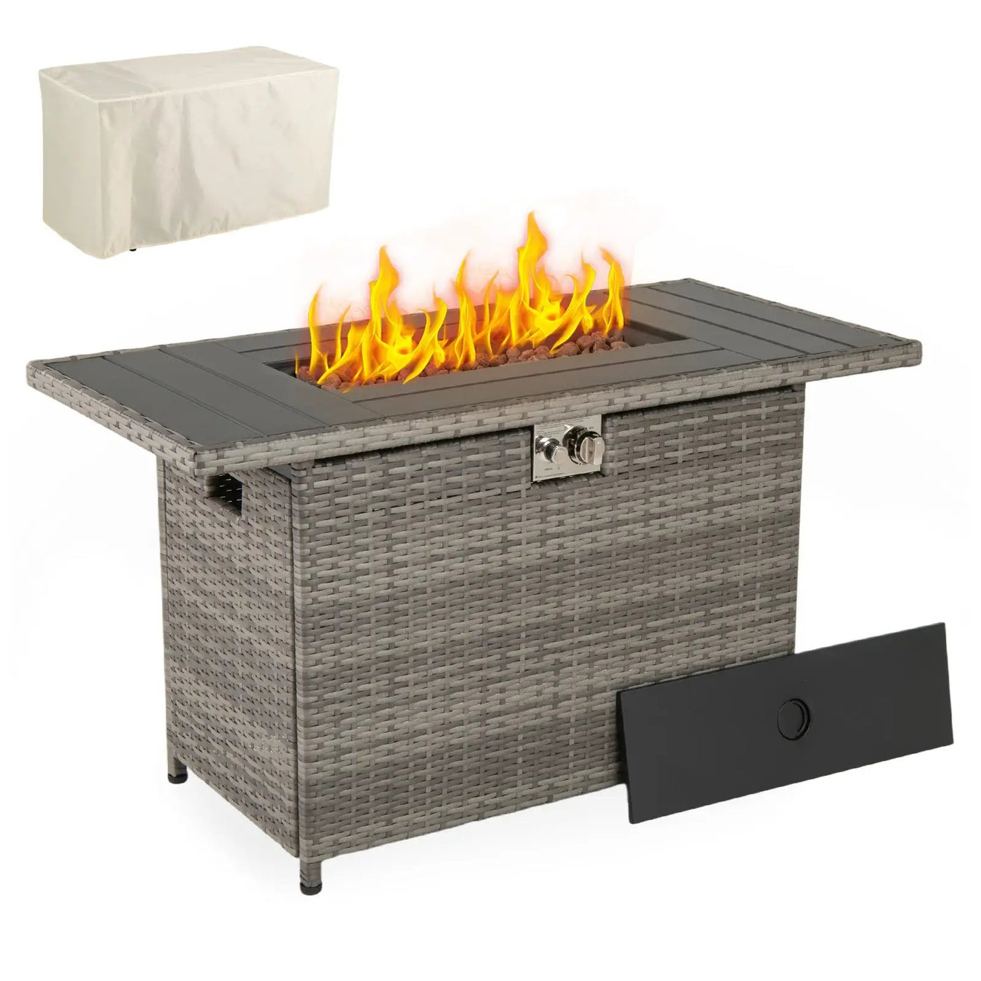 44.5 Inch Propane Fire Pit Table Rattan Gas 2-in-1 with Stainless Steel Burner by DirectDeals