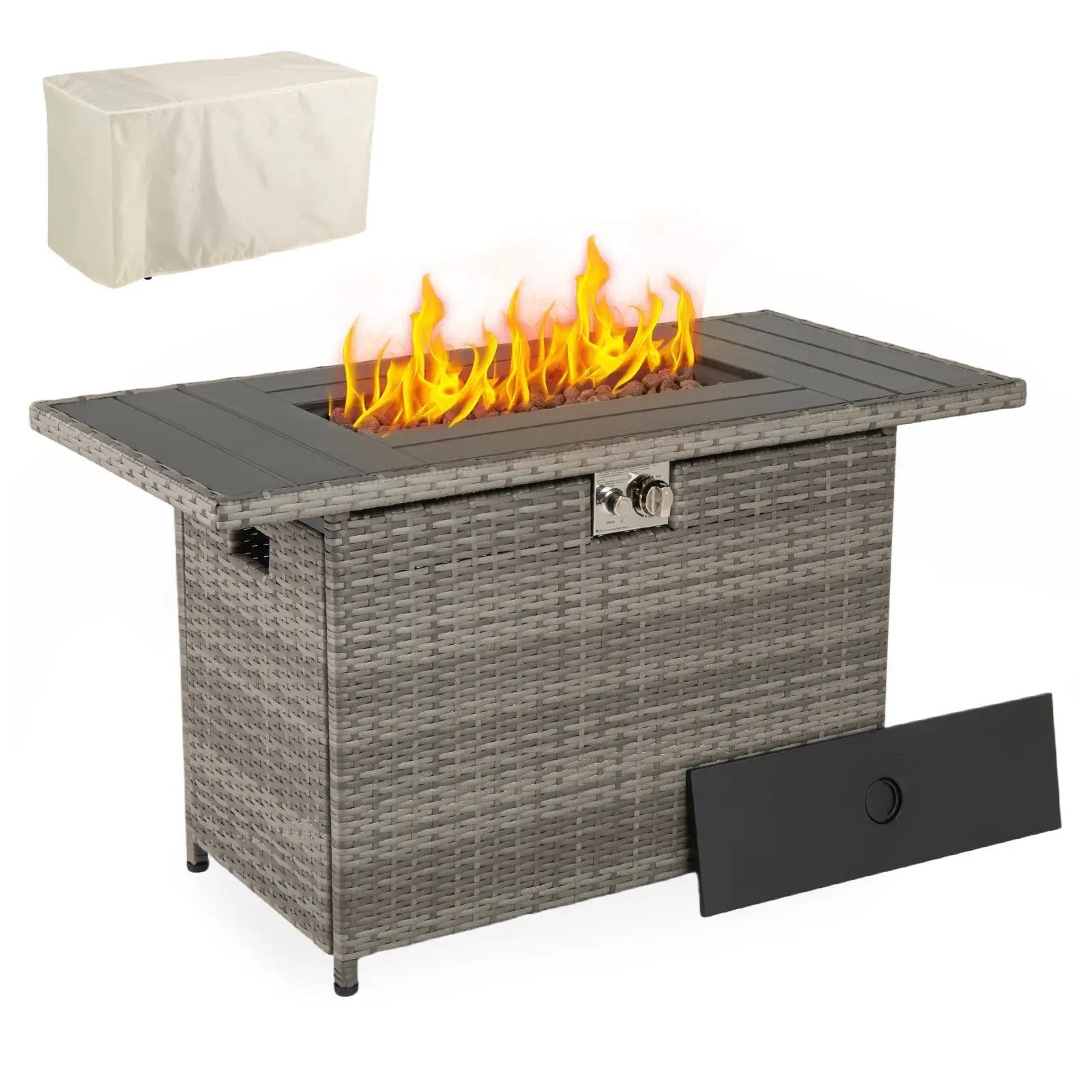 44.5 Inch Propane Fire Pit Table Rattan Gas 2-in-1 with Stainless Steel Burner by DirectDeals