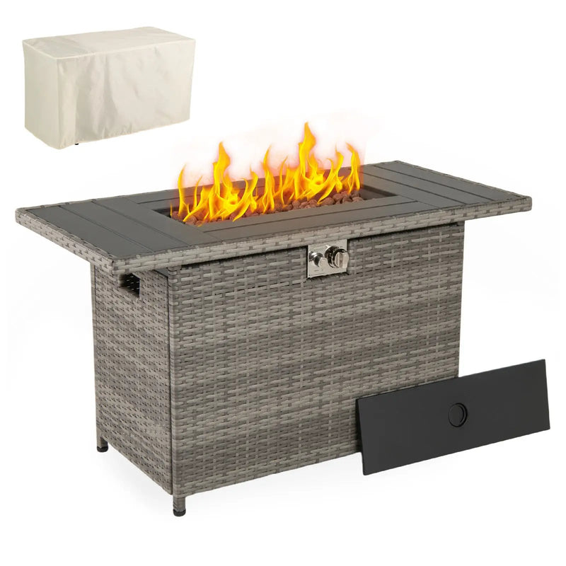 44.5 Inch Propane Fire Pit Table Rattan Gas 2-in-1 with Stainless Steel Burner by DirectDeals