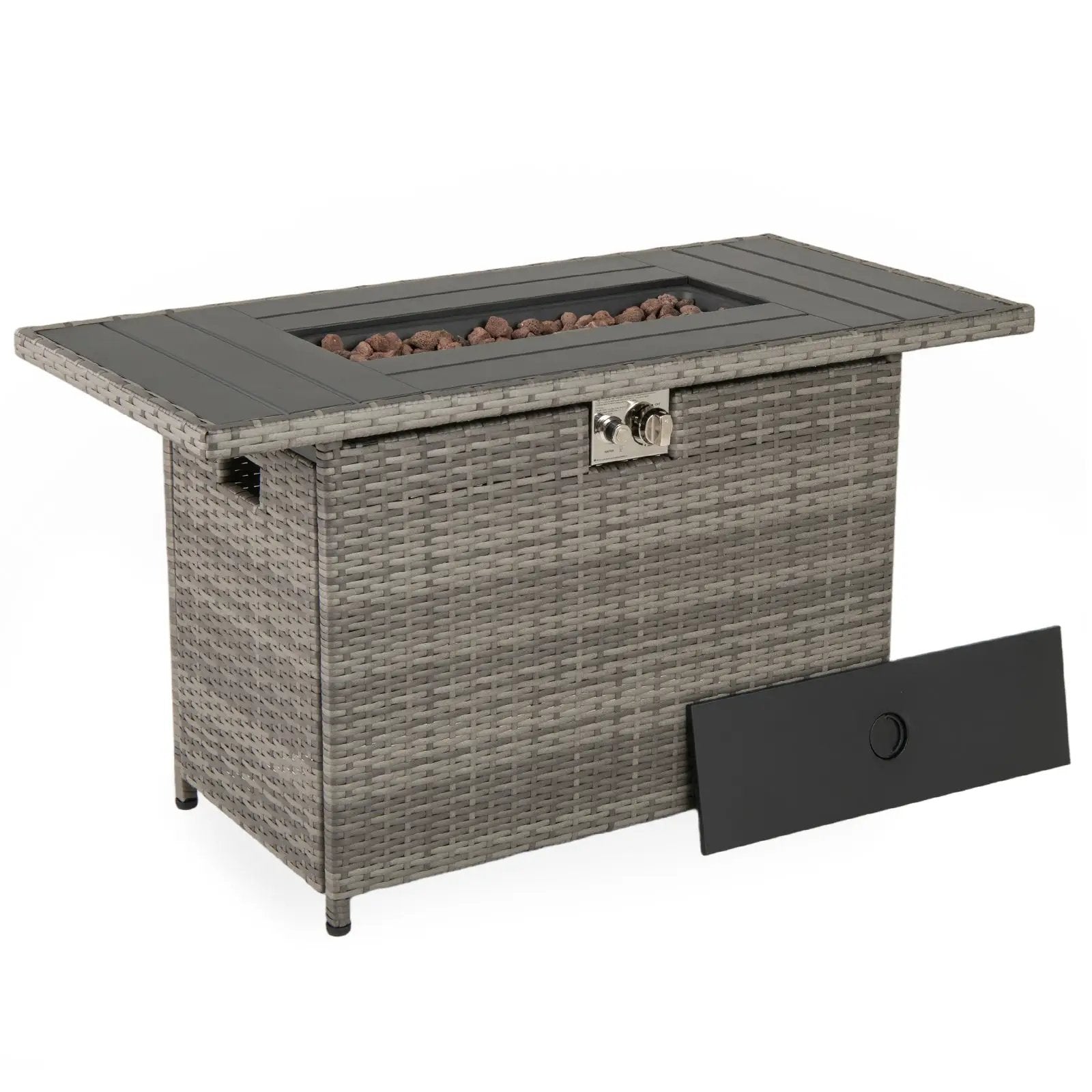 44.5 Inch Propane Fire Pit Table Rattan Gas 2-in-1 with Stainless Steel Burner by DirectDeals