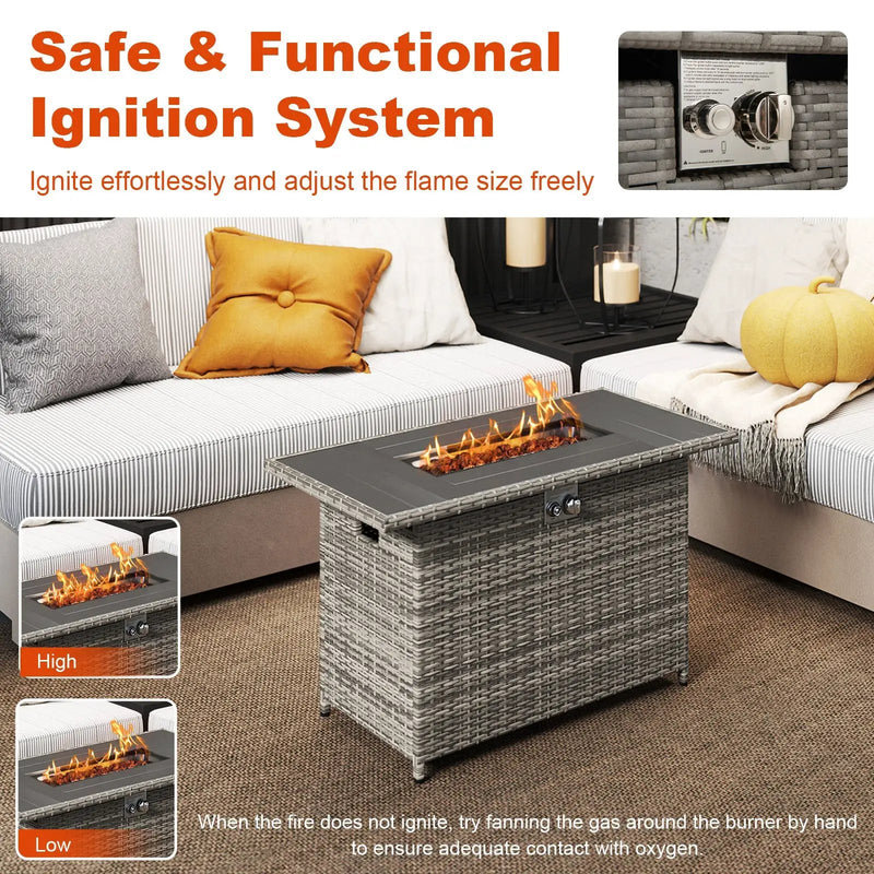 44.5 Inch Propane Fire Pit Table Rattan Gas 2-in-1 with Stainless Steel Burner by DirectDeals