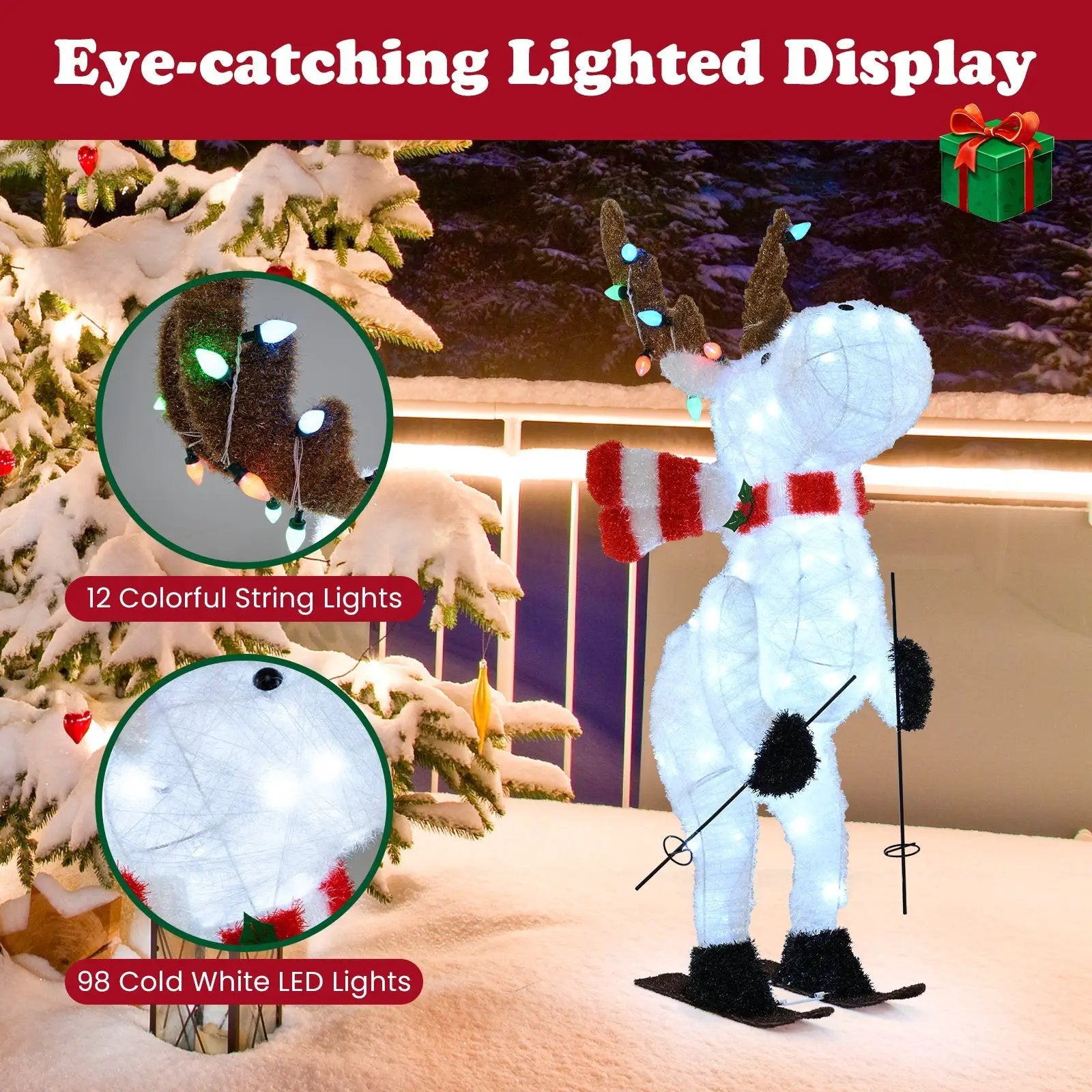 44" Animated Christmas Reindeer Pre-lit Skiing Deer Decoration by DirectDeals