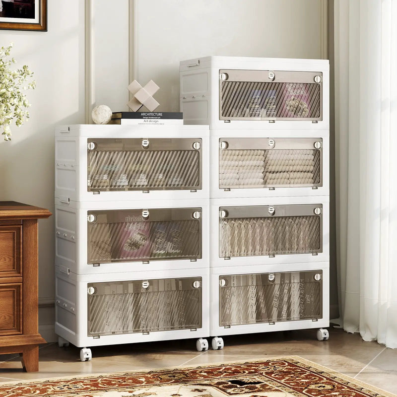 44 Gal 4-Pack Stackable Plastic Storage Bins with Lid for Bedroom Living Room-White by DirectDeals