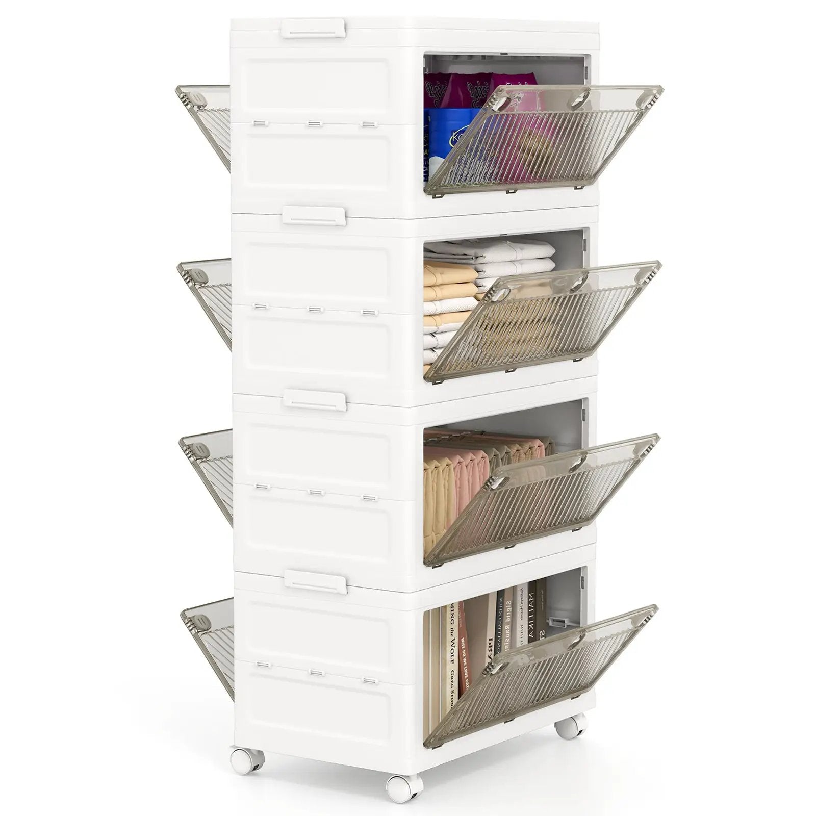 44 Gal 4-Pack Stackable Plastic Storage Bins with Lid for Bedroom Living Room-White by DirectDeals