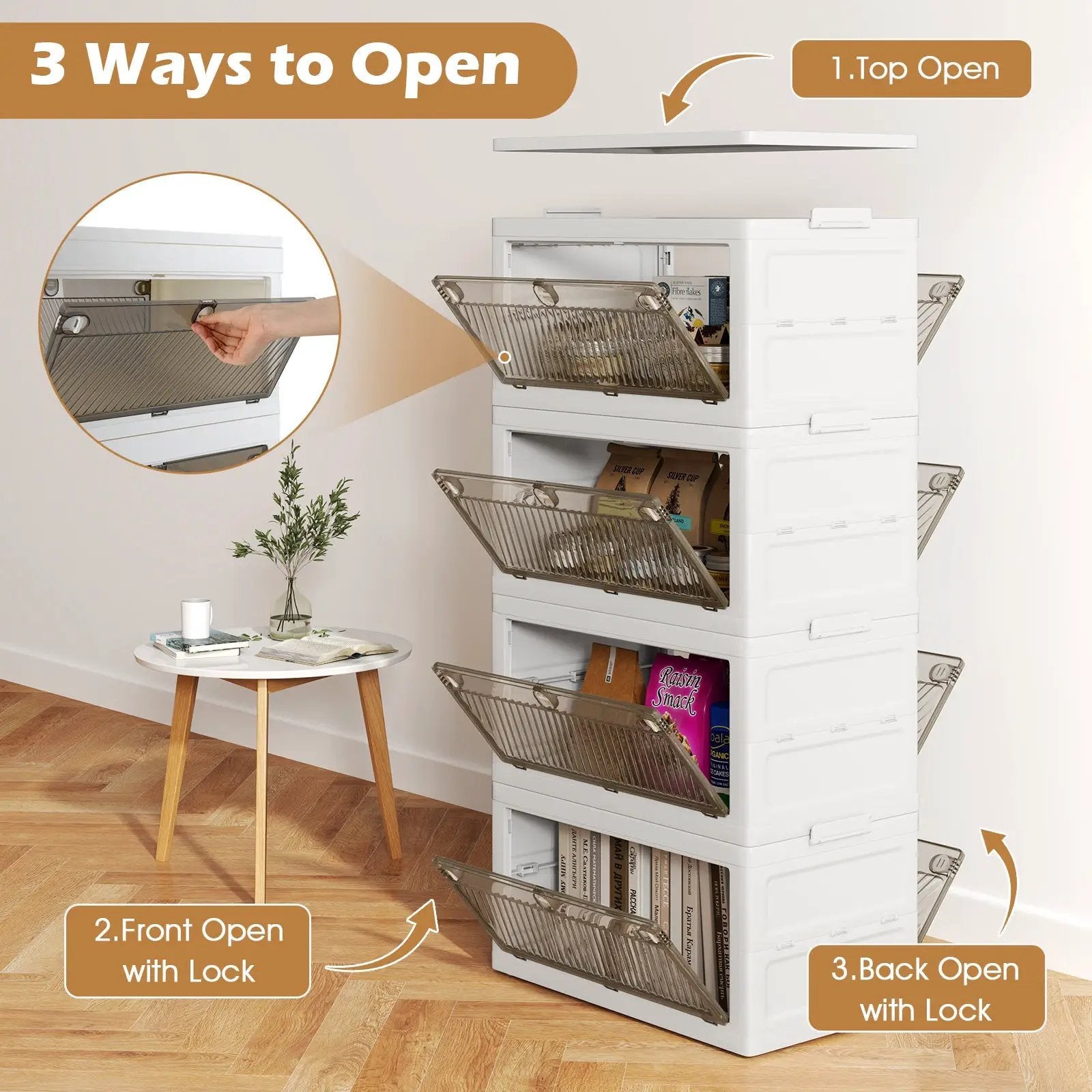 44 Gal 4-Pack Stackable Plastic Storage Bins with Lid for Bedroom Living Room-White by DirectDeals