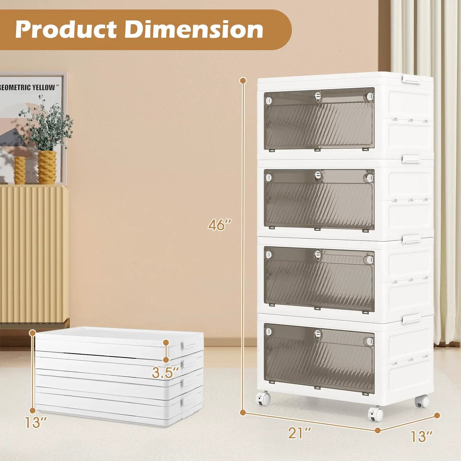 44 Gal 4-Pack Stackable Plastic Storage Bins with Lid for Bedroom Living Room-White by DirectDeals