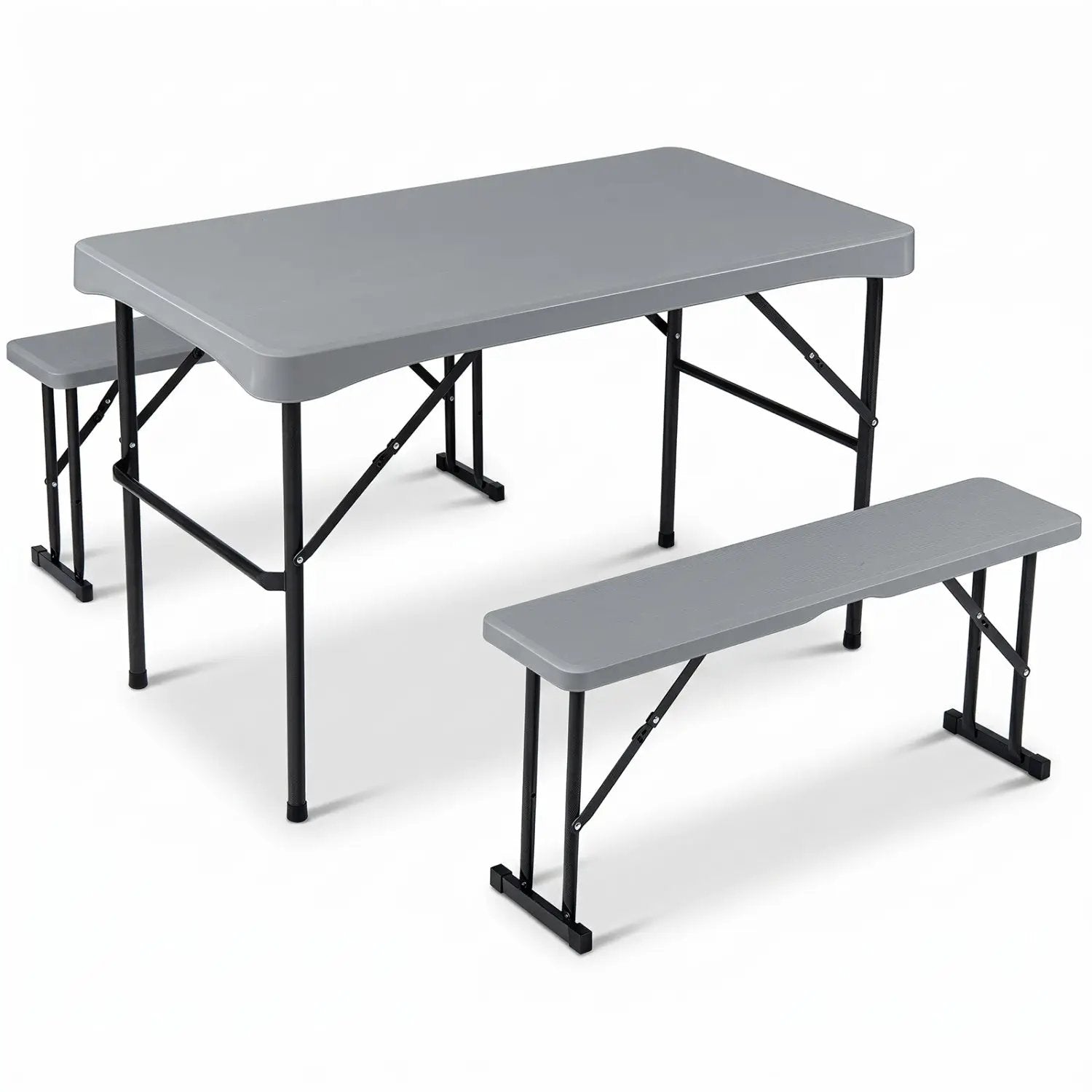 44" Folding Picnic Table Set with 2 Benches HDPE by DirectDeals