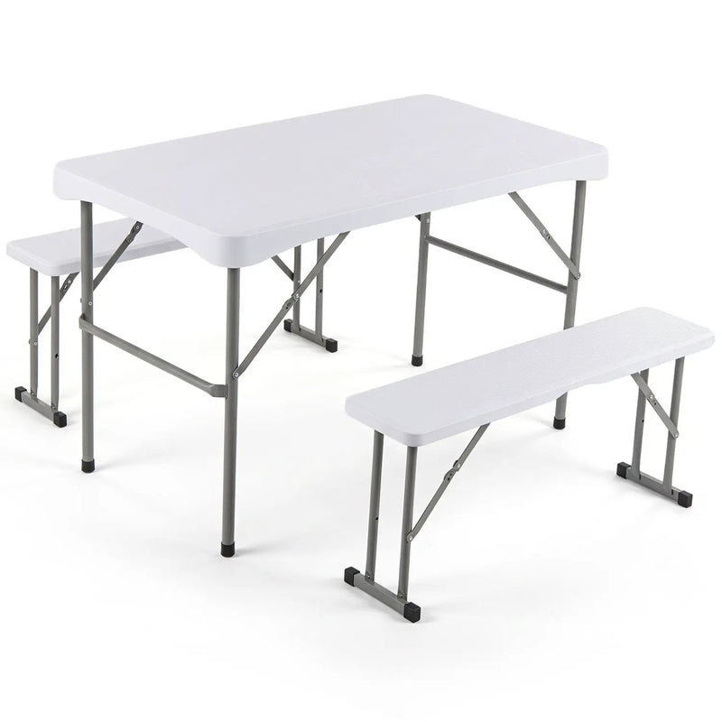 44" Folding Picnic Table Set with 2 Benches HDPE by DirectDeals