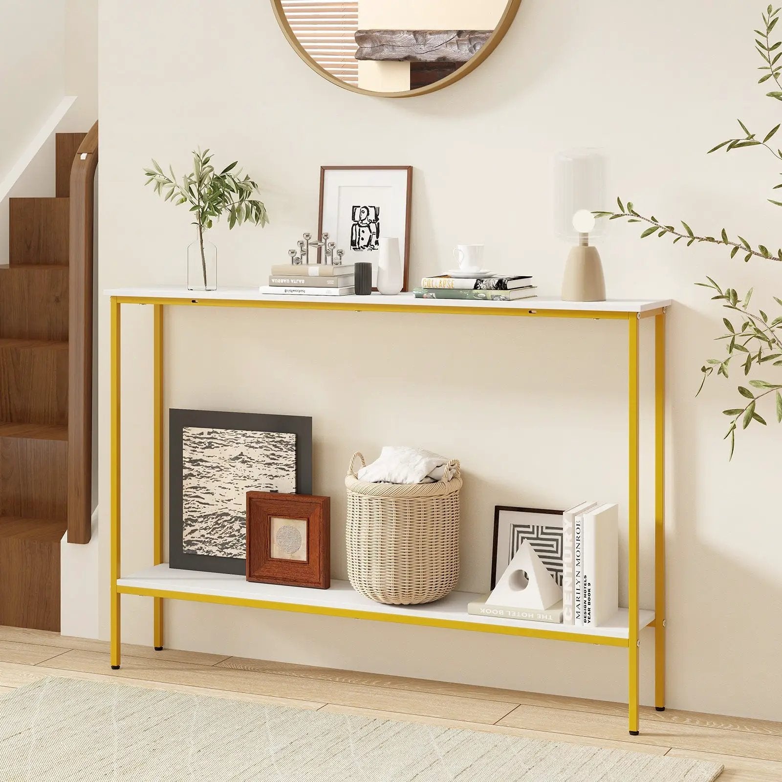 44 Inch Console Table with Shelf with Dual Anti-Tipping Kits by DirectDeals