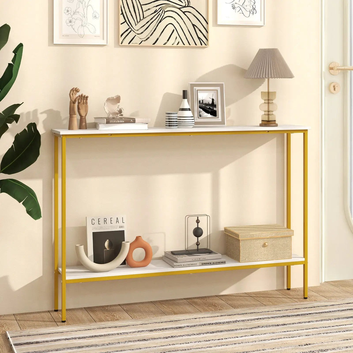 44 Inch Console Table with Shelf with Dual Anti-Tipping Kits by DirectDeals