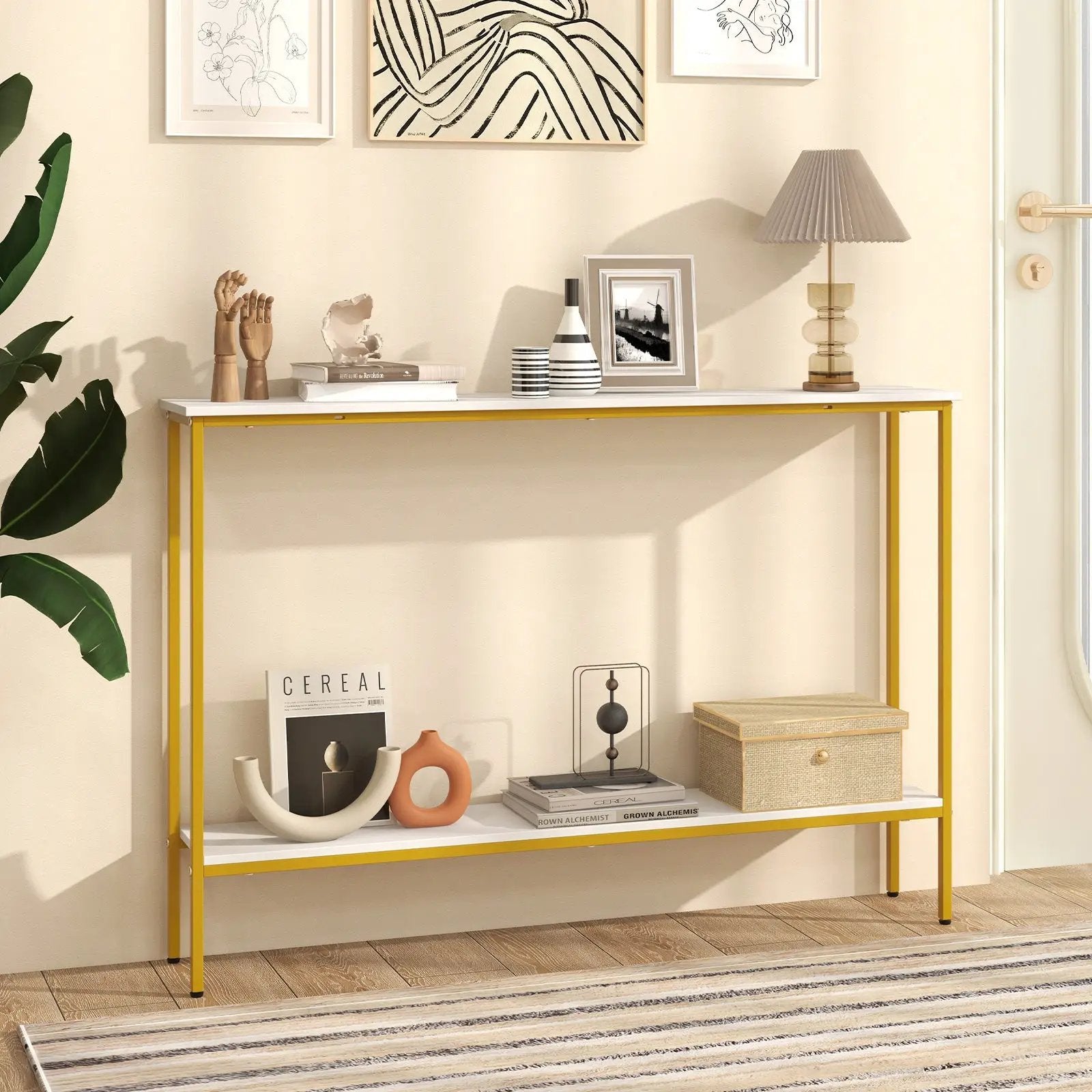 44 Inch Console Table with Shelf with Dual Anti-Tipping Kits by DirectDeals