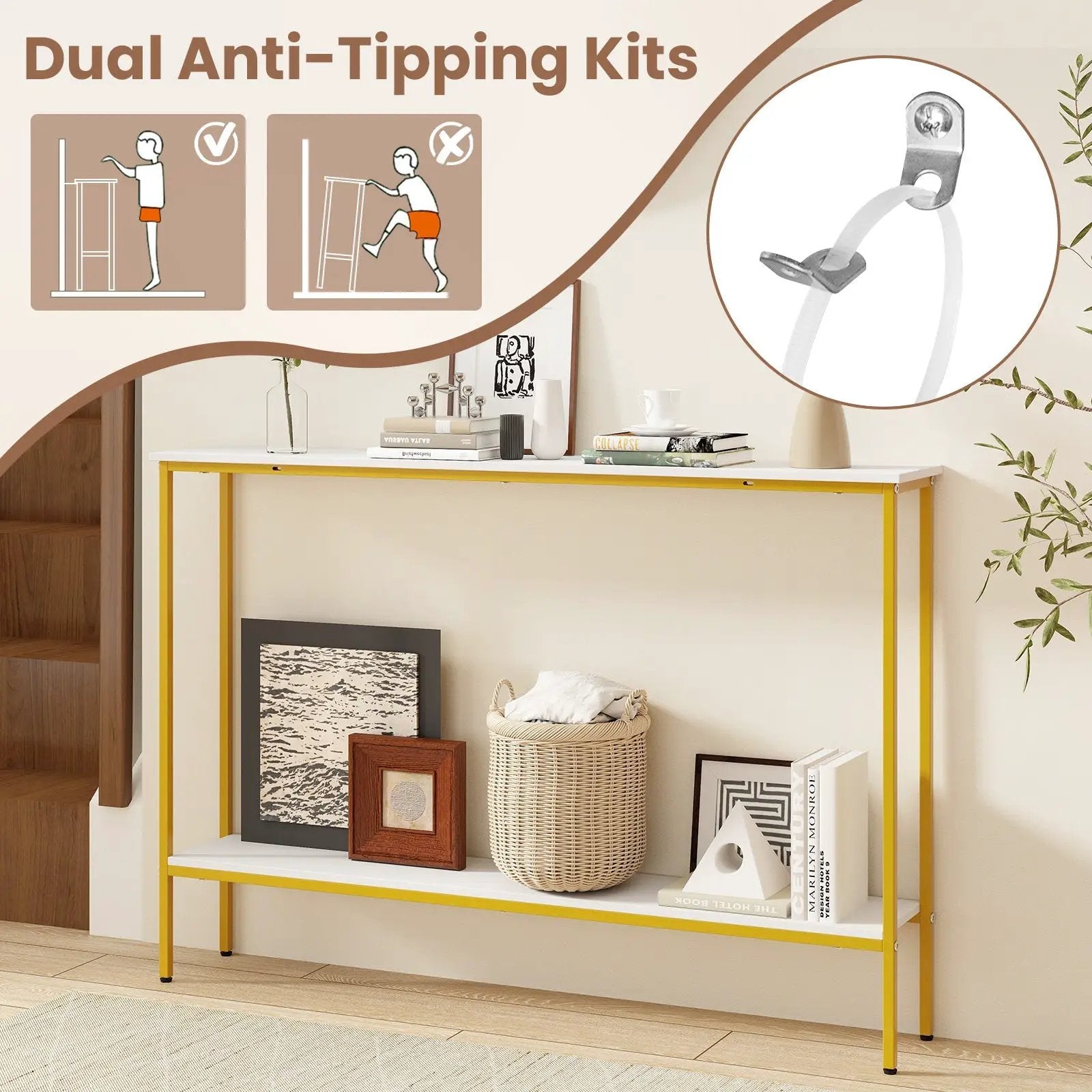 44 Inch Console Table with Shelf with Dual Anti-Tipping Kits by DirectDeals