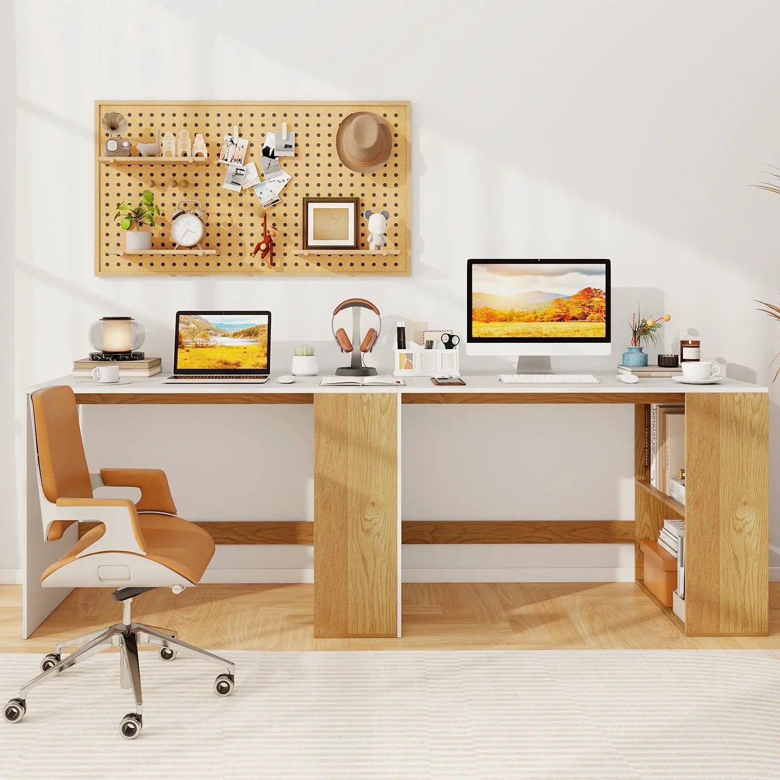 44 Inch Wooden Computer Desk with Bookshelf for Small Space by DirectDeals