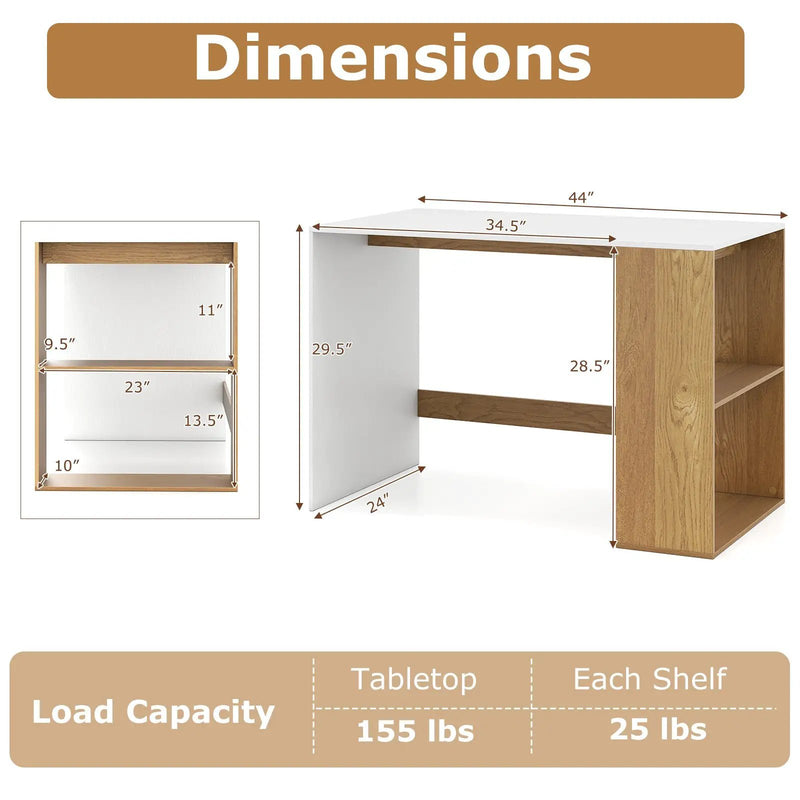 44 Inch Wooden Computer Desk with Bookshelf for Small Space by DirectDeals
