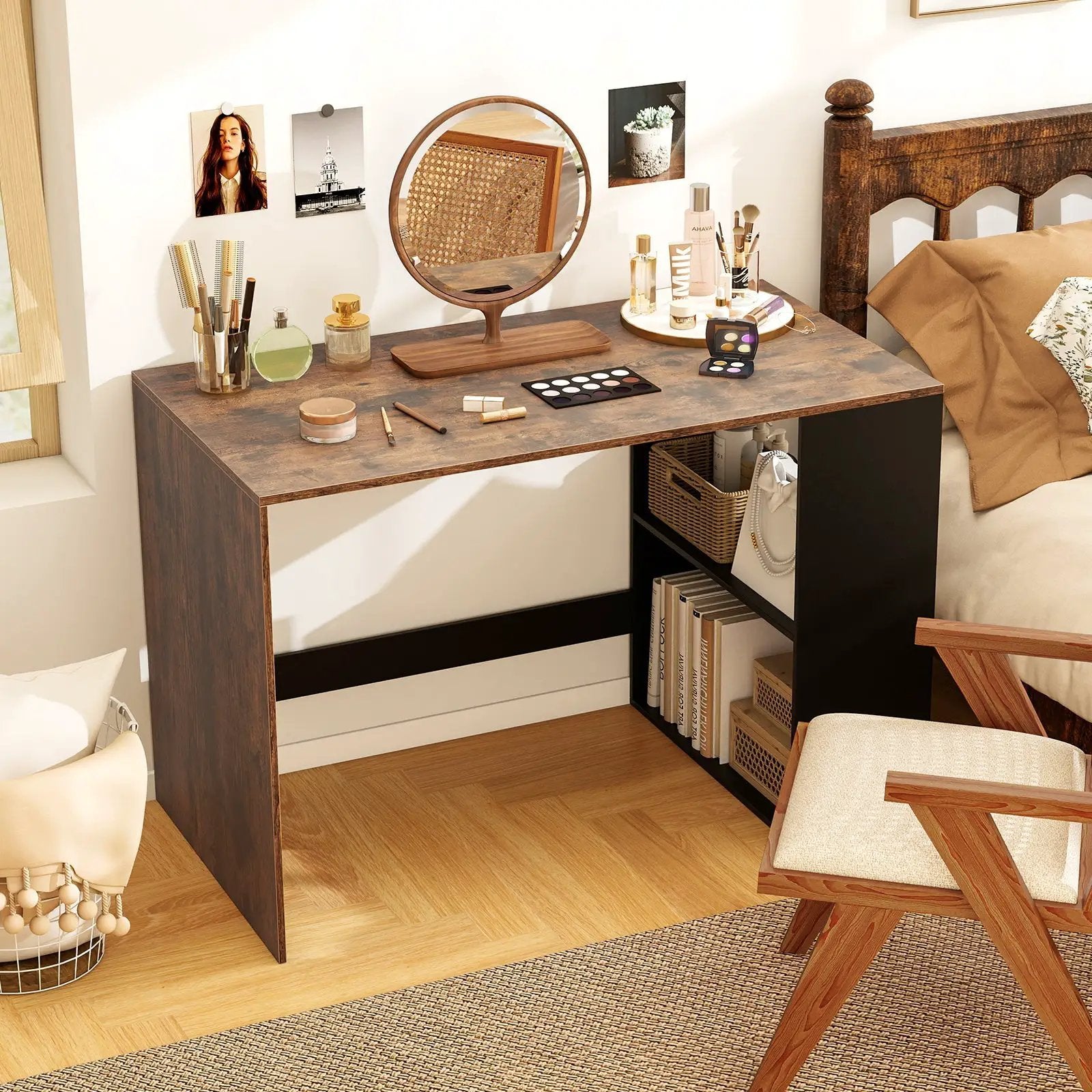44 Inch Wooden Computer Desk with Bookshelf for Small Space by DirectDeals