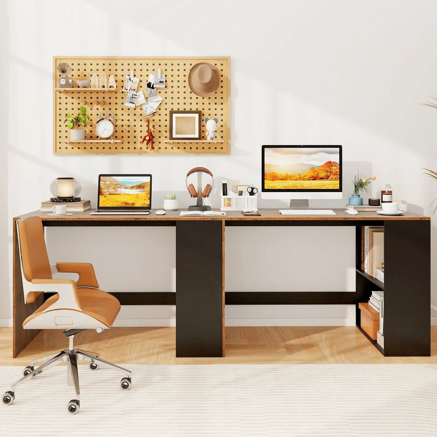 44 Inch Wooden Computer Desk with Bookshelf for Small Space by DirectDeals