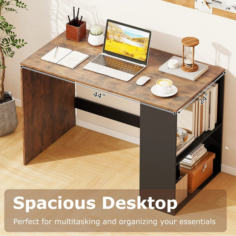 44 Inch Wooden Computer Desk with Bookshelf for Small Space by DirectDeals