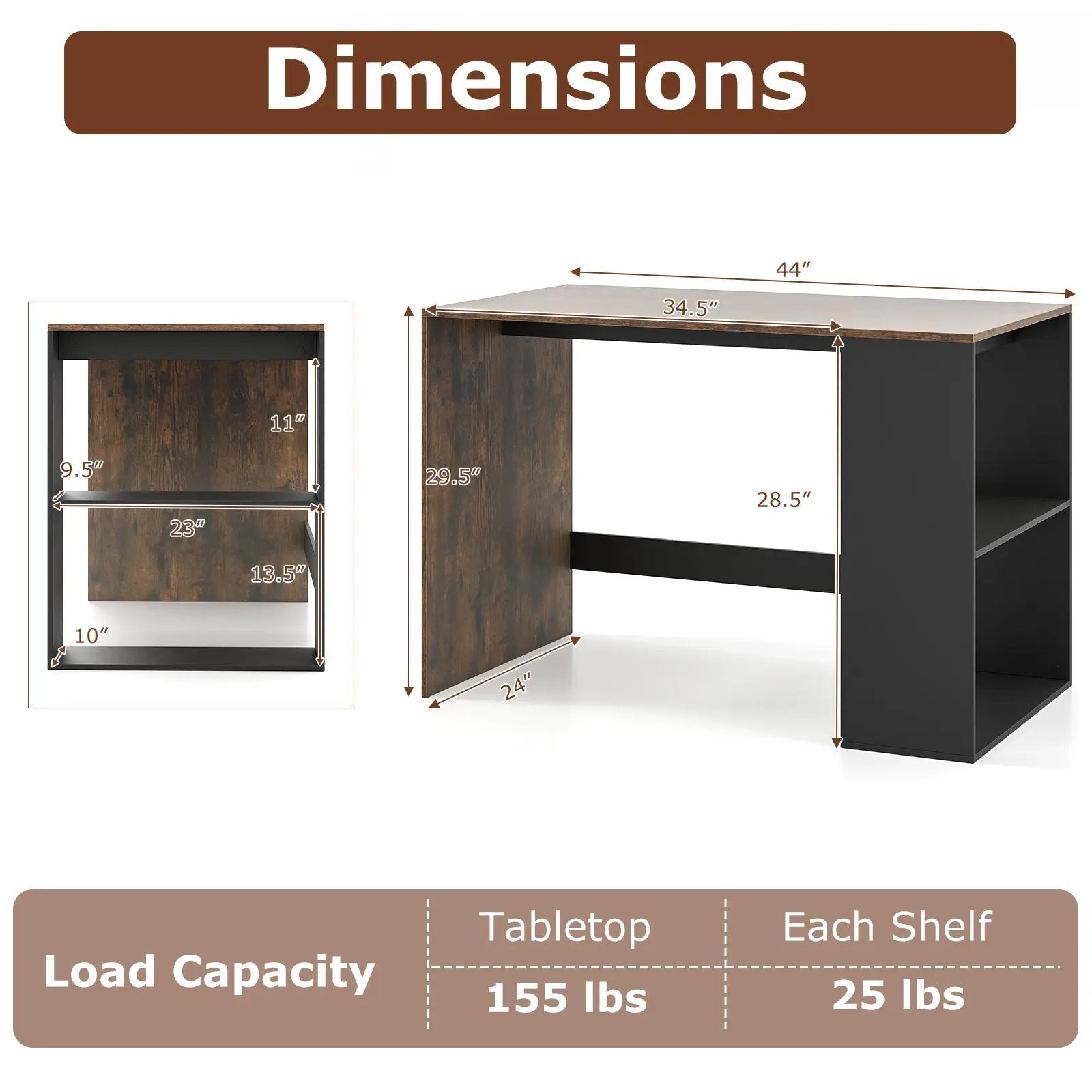 44 Inch Wooden Computer Desk with Bookshelf for Small Space by DirectDeals