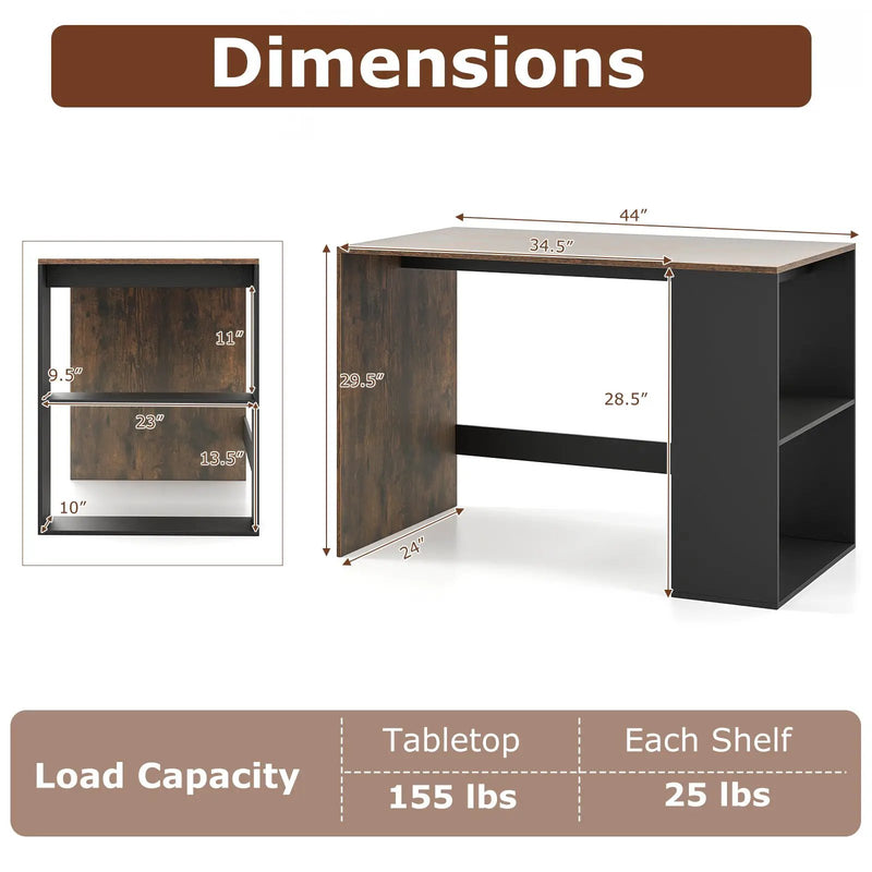 44 Inch Wooden Computer Desk with Bookshelf for Small Space by DirectDeals