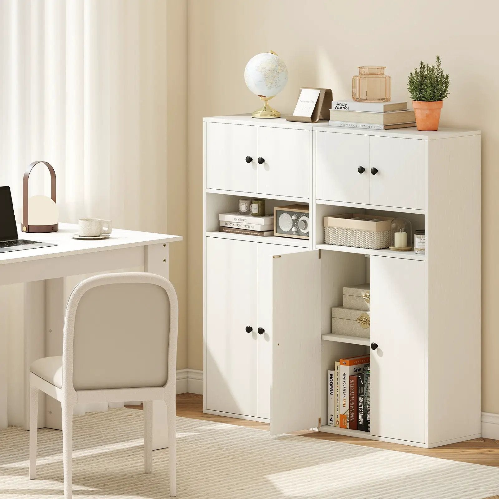 44 Inches Tall Bookshelf with Doors and Adjustable Shelf