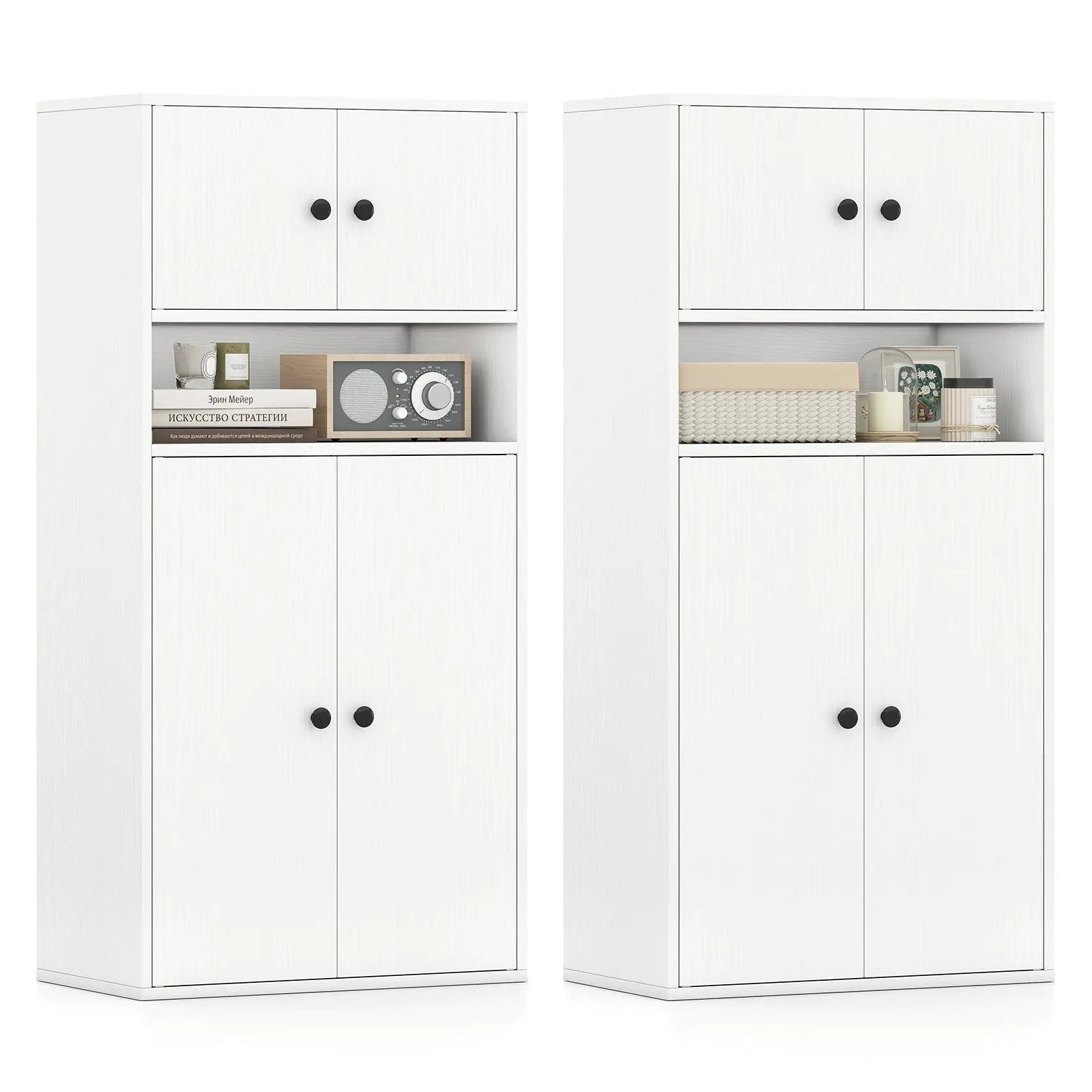 44 Inches Tall Bookshelf with Doors and Adjustable Shelf by DirectDeals