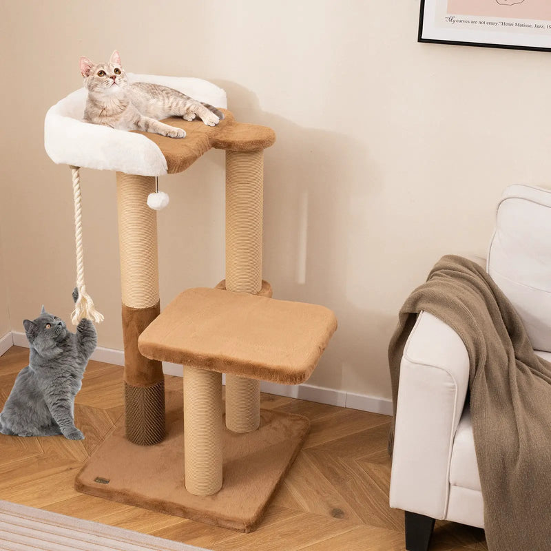 44 Inches Modern Cat Tree for Indoor Cats with Plush Padded Perch and Dangling Ball-Coffee by DirectDeals