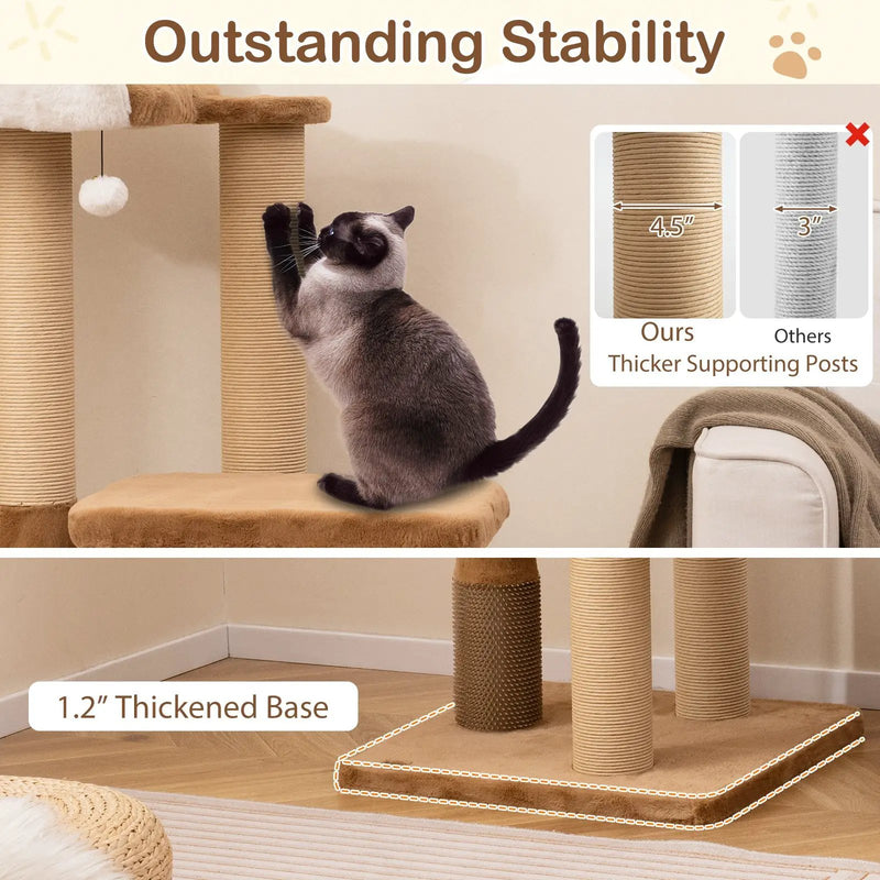44 Inches Modern Cat Tree for Indoor Cats with Plush Padded Perch and Dangling Ball-Coffee by DirectDeals
