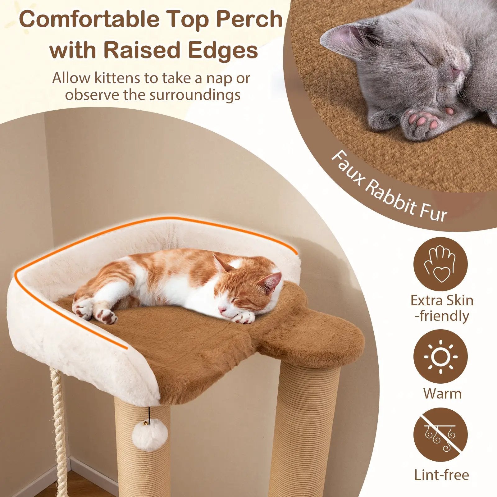 44 Inches Modern Cat Tree for Indoor Cats with Plush Padded Perch and Dangling Ball-Coffee by DirectDeals