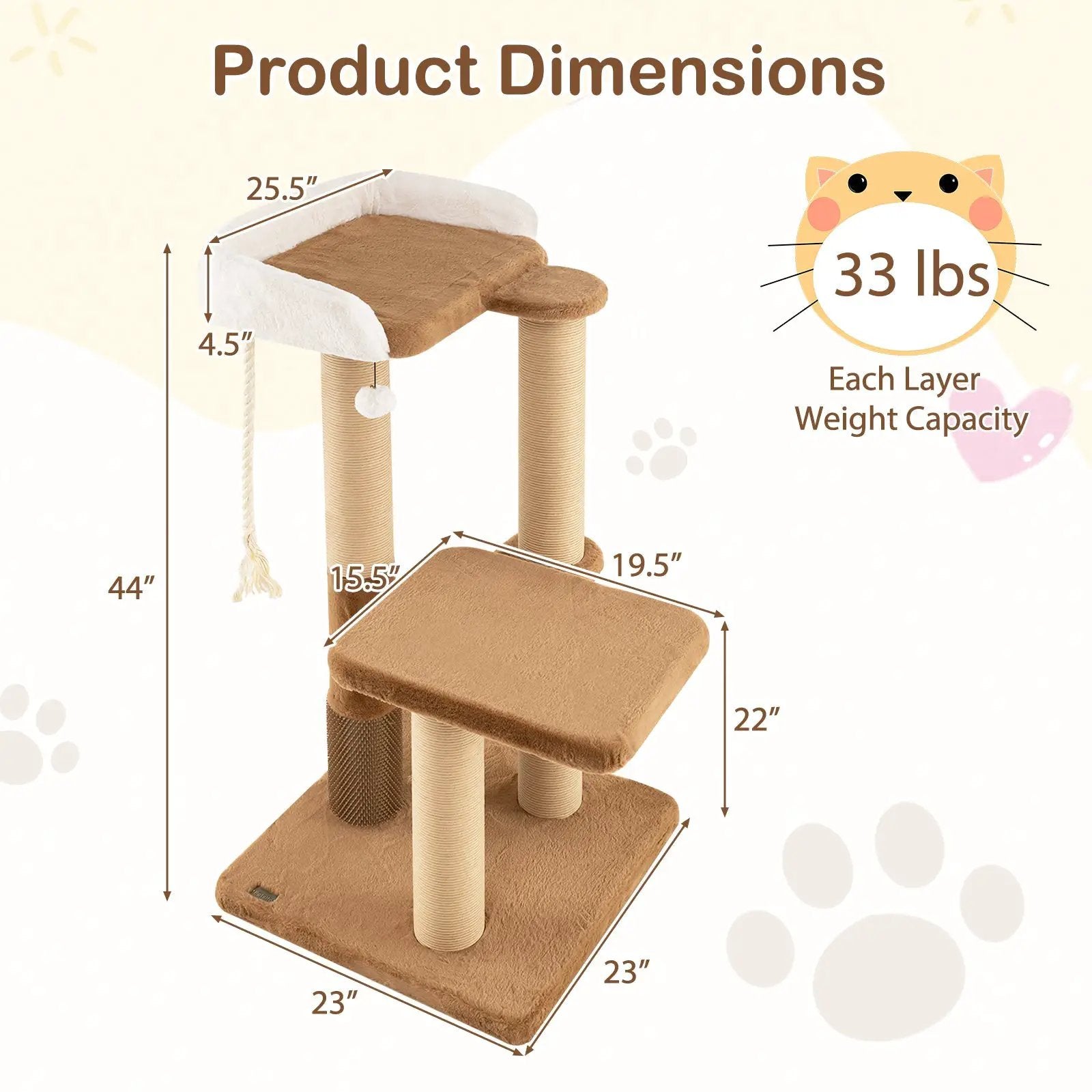 44 Inches Modern Cat Tree for Indoor Cats with Plush Padded Perch and Dangling Ball-Coffee by DirectDeals