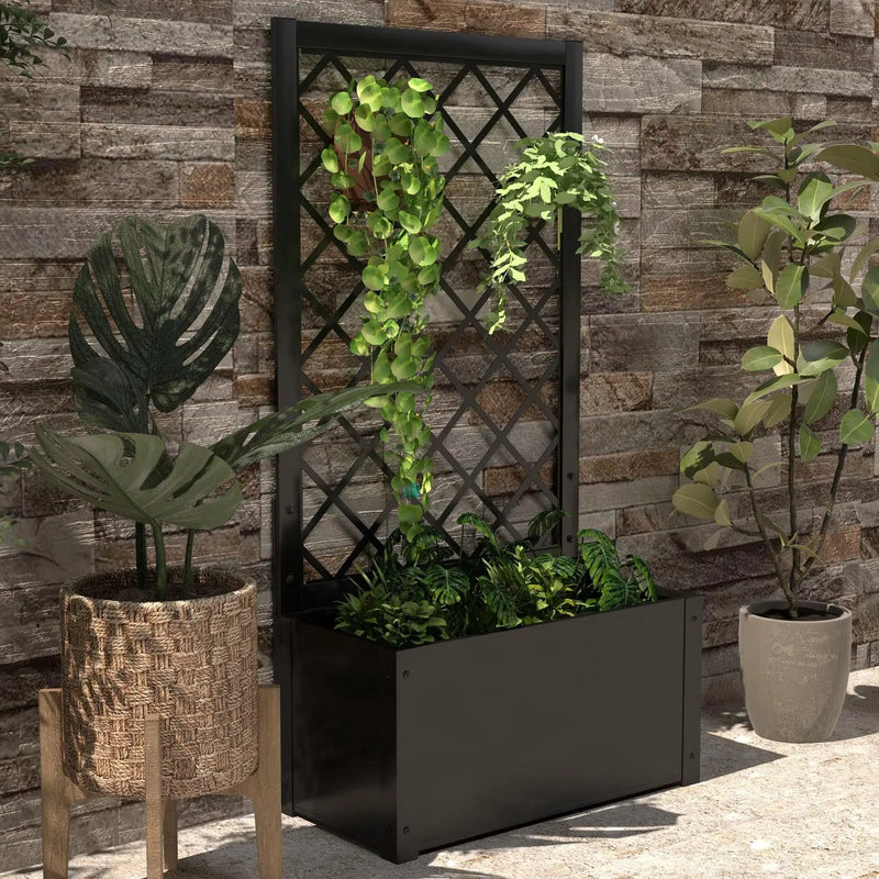 44 Inch Metal Raised Garden Bed with Trellis-Black by DirectDeals