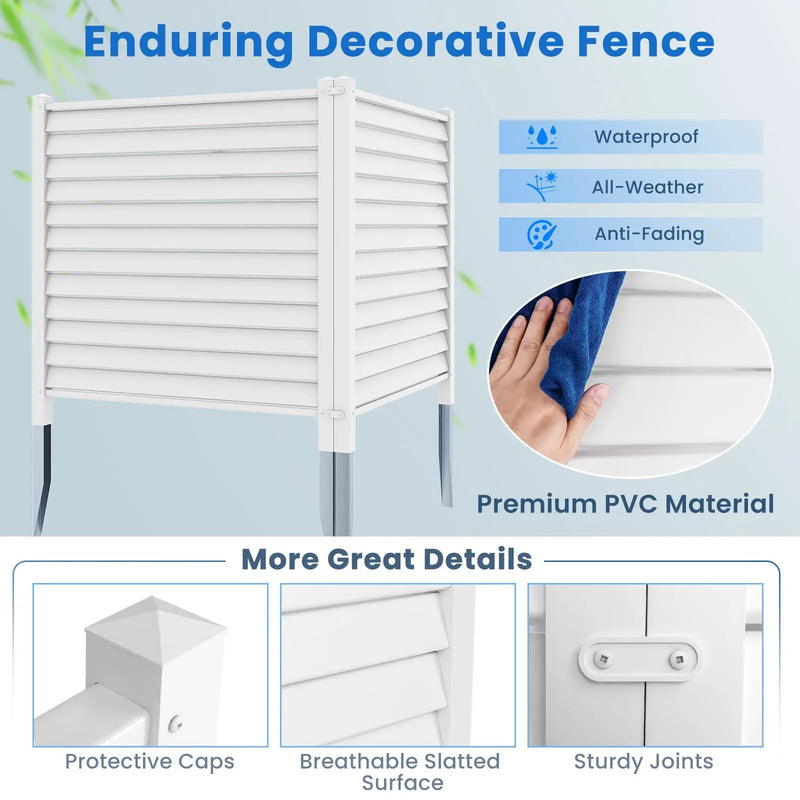 44 x 45 Inch Vinyl Picket Fence Panels with Metal Ground Stakes-White by DirectDeals
