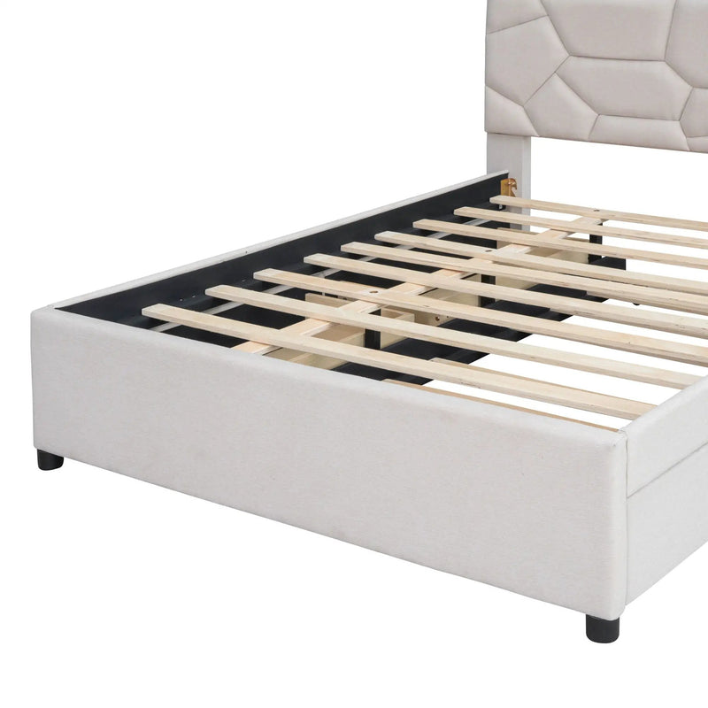 Upholstered Platform Bed With Brick Pattern Headboard And Twin Long Size Trundle by HouseOfZazla