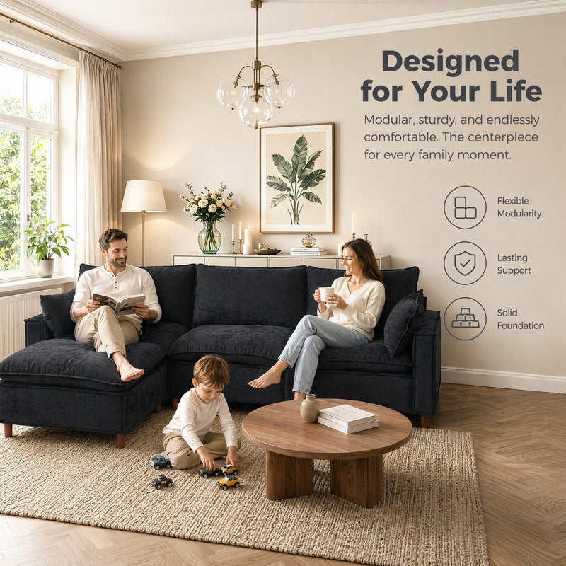 108.5" Modular Sectional L Shape Sofa with Movable Ottoman by HouseOfZazla