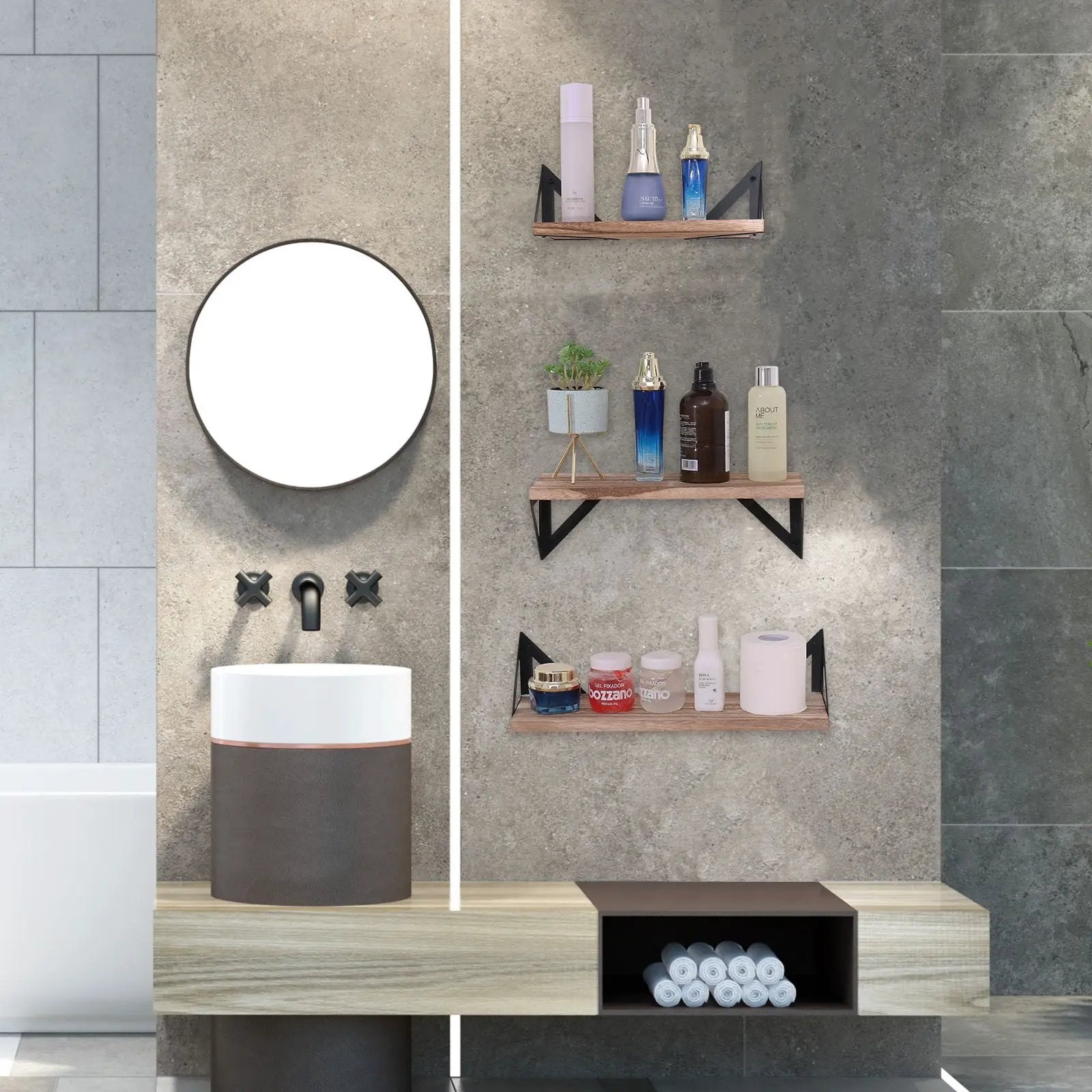 Floating Shelves, Long Wall Shelves (Set of 3), Wall Mounted Shelves With Brackets For Bedroom - Natural Wood by Unique Piece Furniture
