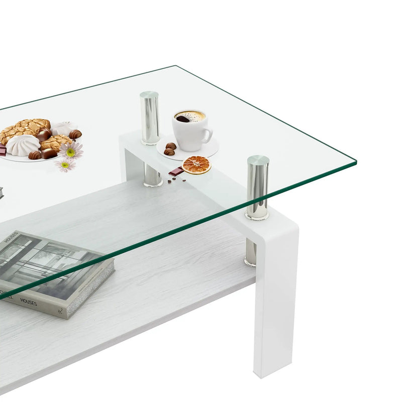 Modern Rectangular Coffee Table With Tempered Transparent Glass Top And Storage Shelf by Unique Piece Furniture