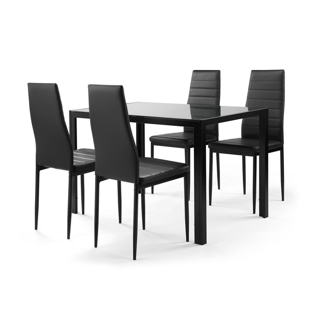5 Piece Dining Table Set for 4 with Tempered Glass Table – Black