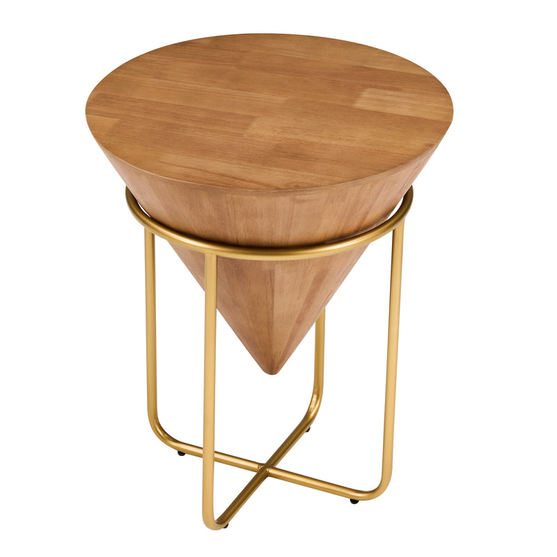 Minimalist & Luxe Wood Side Table with Solid Wood Top - Brown & Gold, photo 5 of 10